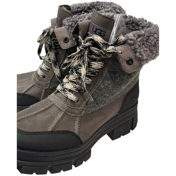UGG 7.5 ASHTON ADDIE TIPPED SNOW BOOT GREY WATERPROOF FULL-GRAIN LEATHER WOMENS - Picture 2 of 13